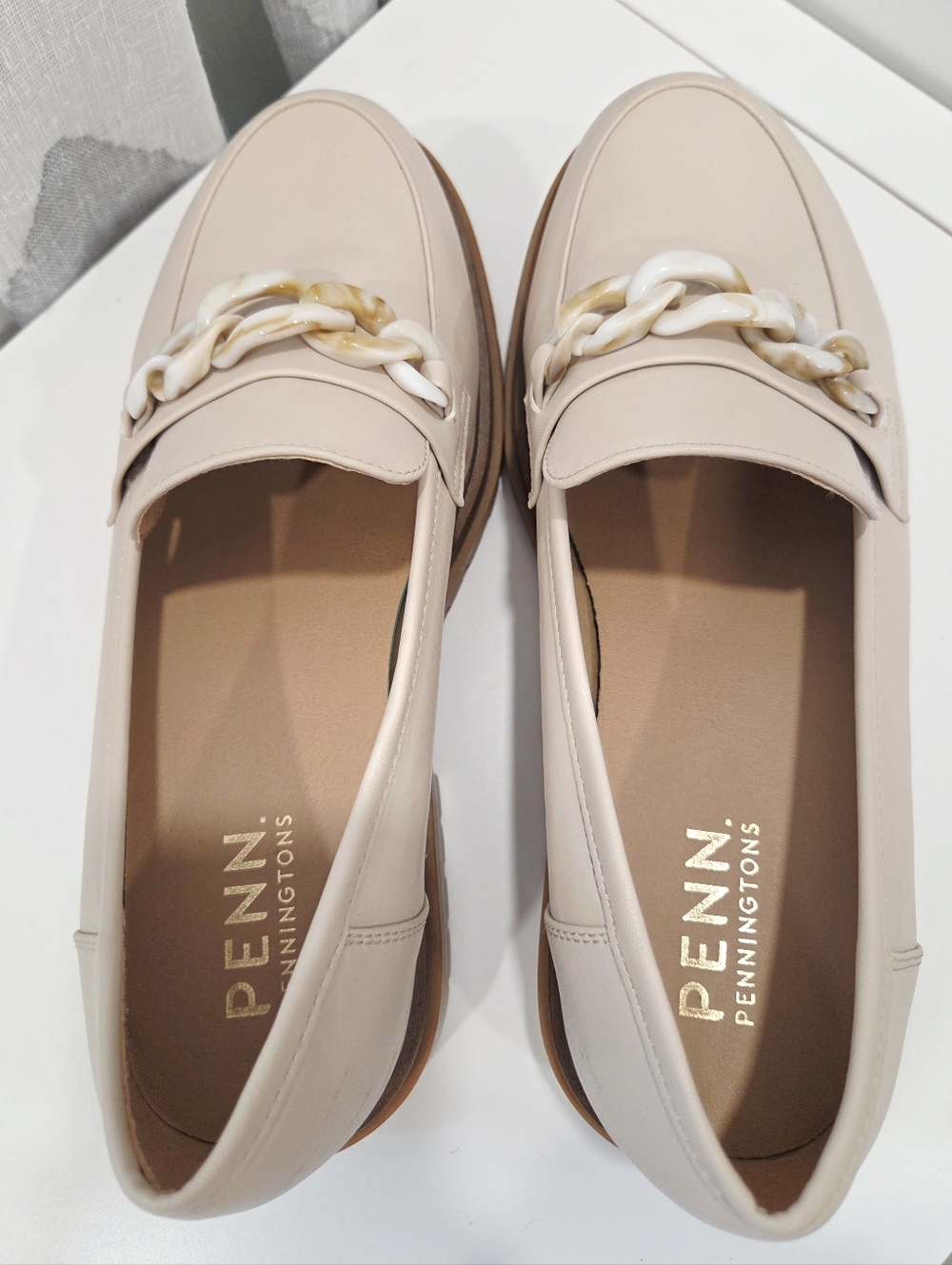 PENN Chunky Platform Loafers Chain Detail Beige Size 10WW - Picture 8 of 12